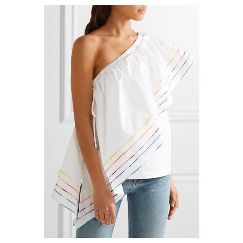 Rosie Assoulin Embroidered One Shoulder Top